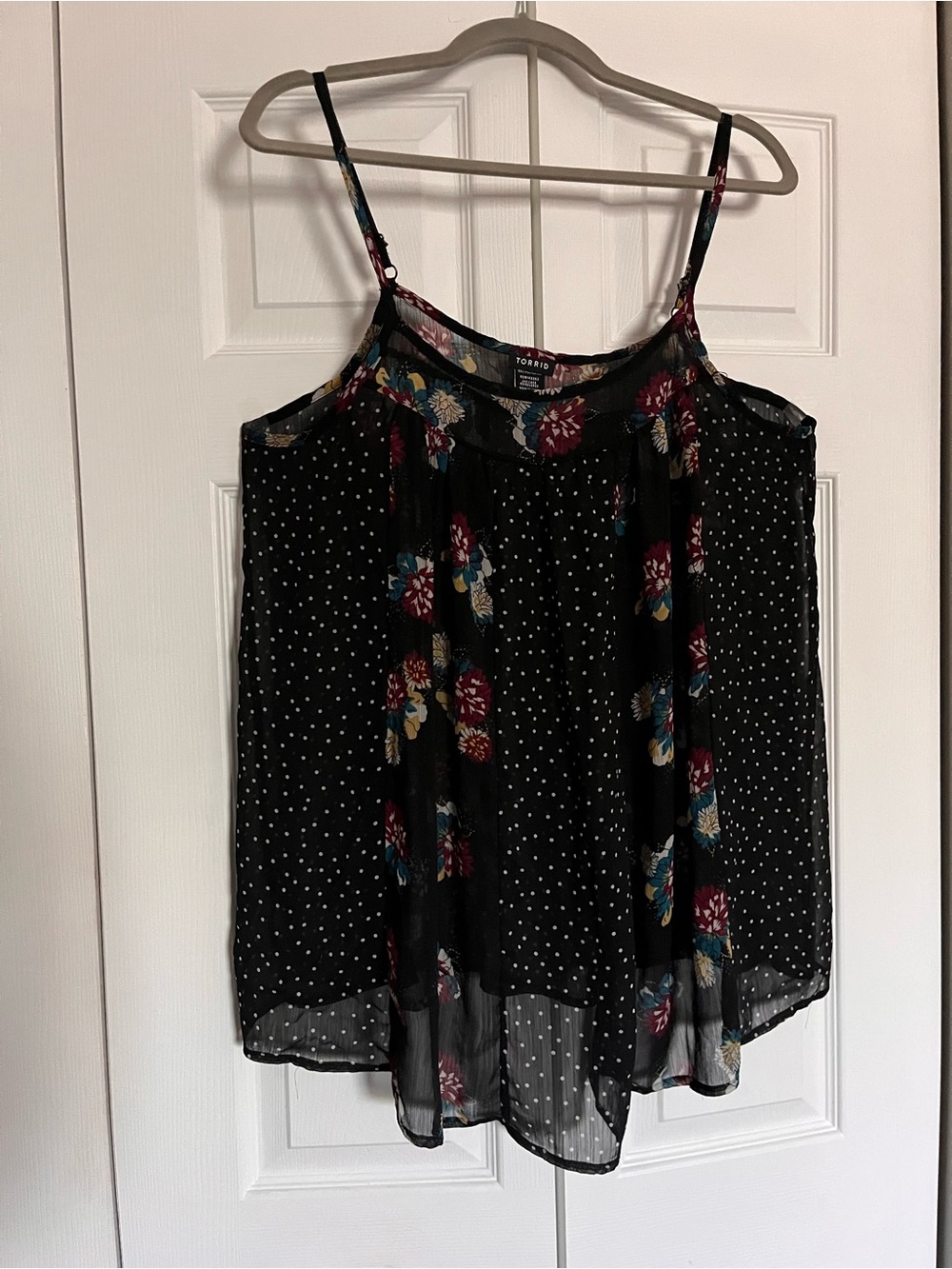 Torrid size 1 Black Floral & Polka Dot Cold Shoulder Cami